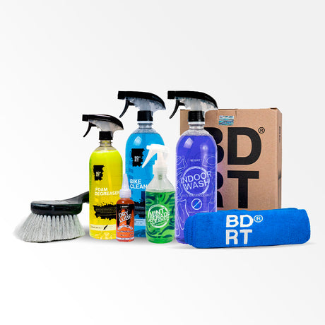 BE_DIRT_ROAD_COMBO_FOAM_DEGREASE_BIKE_CLEANER_INDOOR_WASH_DRY_LUBE_MINT_GRANADE_SOFT_BRUSH_MICROFIBRA_BICICLETA_DEPORTE_CICLISMO_BTM_RUTA_ENDURO